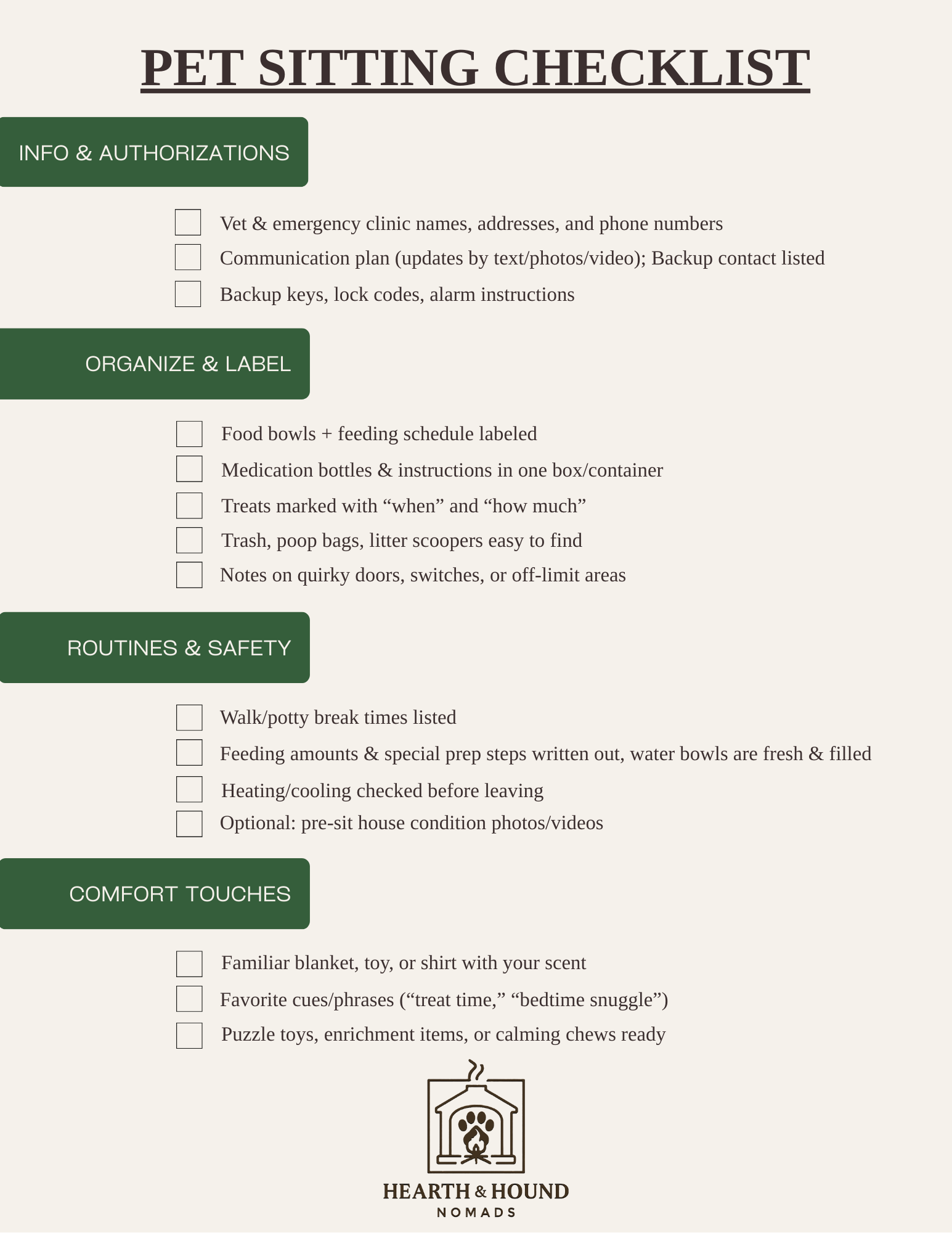 Our Pet Sitting Agreement - Translated